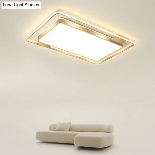 Minimalistic Led Metal Flush Mount Ceiling Light With Recessed Diffuser - Golden Rectangular Design