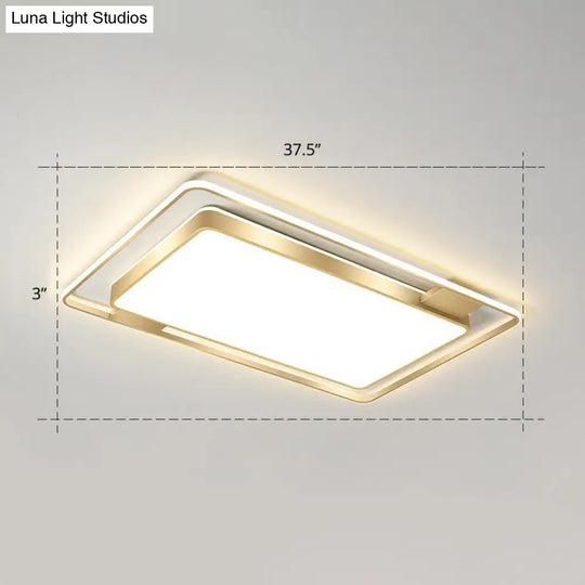 Minimalistic Led Metal Flush Mount Ceiling Light With Recessed Diffuser - Golden Rectangular Design