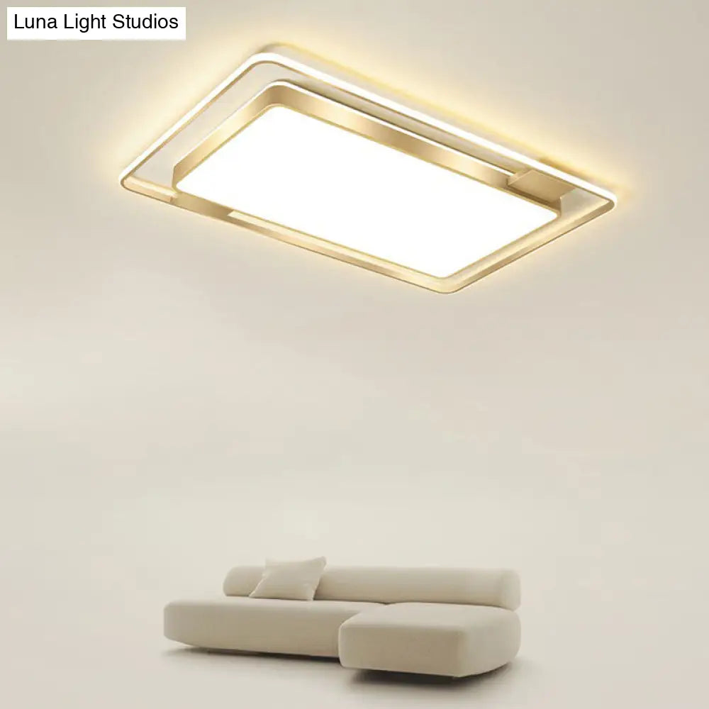 Minimalistic Led Metal Flush Mount Ceiling Light With Recessed Diffuser - Golden Rectangular Design