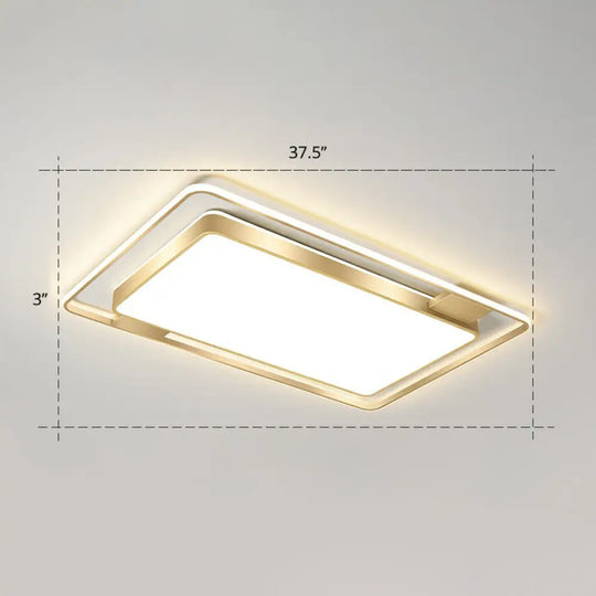 Minimalistic Led Metal Flush Mount Ceiling Light With Recessed Diffuser - Golden Rectangular Design