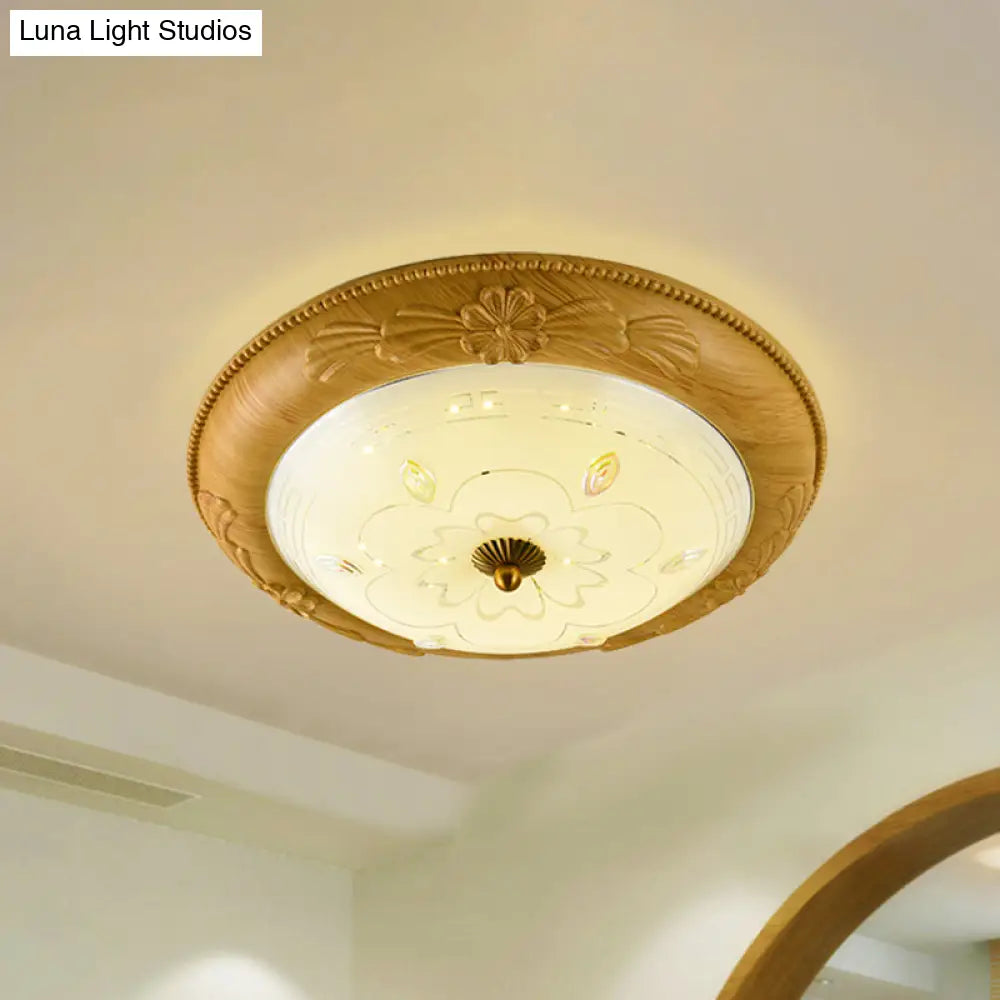 Minimalistic Led Milk Glass Flush Mount Ceiling Light In Yellow-Brown For Dining Room 14/16/19.5