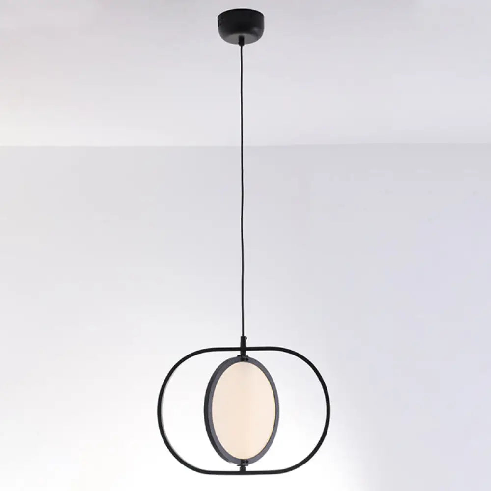 Minimalistic Led Pendant Lamp In Black For Bedside With Acrylic Shade / Horizontal