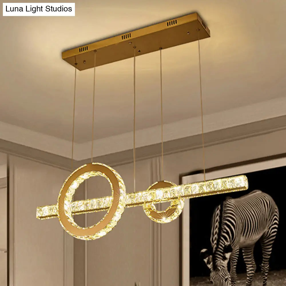 Minimalistic Led Pendant Lighting Fixture With Beveled Cut Crystal Linear And Ring Hanging Design -