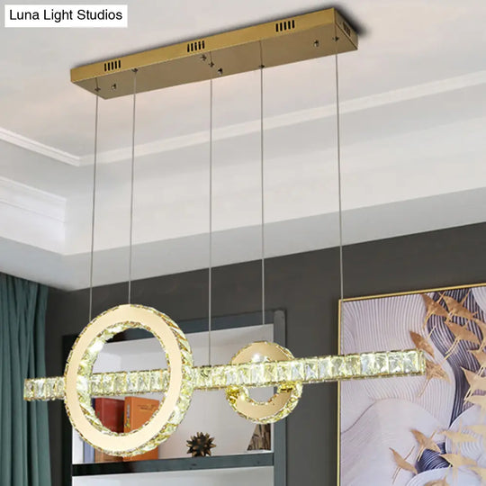 Minimalistic Led Pendant Lighting Fixture With Beveled Cut Crystal Linear And Ring Hanging Design -