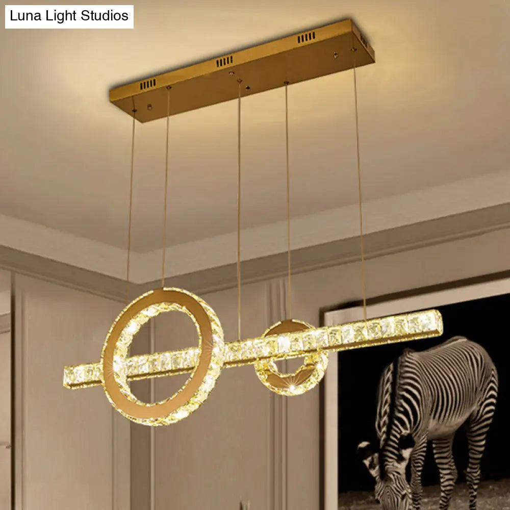 Minimalistic Led Pendant Lighting Fixture With Beveled Cut Crystal Linear And Ring Hanging Design -