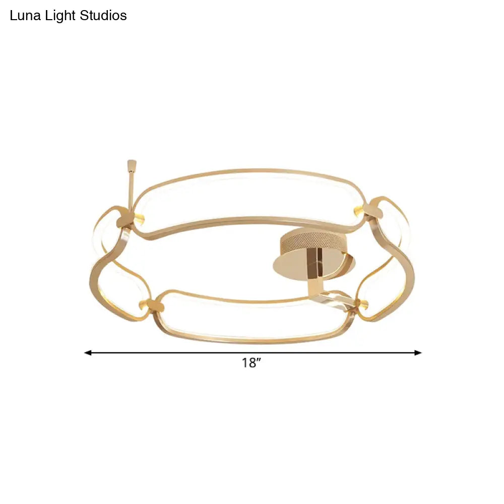 Minimalistic Led Semi Flush Gold Bracelet Ceiling Light In Warm/White/Natural Glow