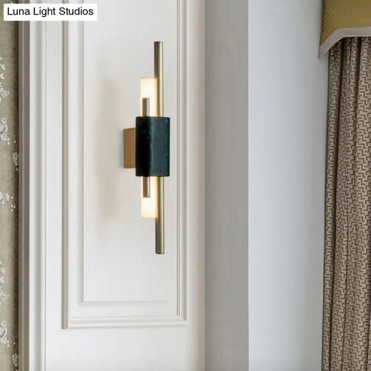 Minimalistic Led Wall Light Fixture - Rectangle Shaped Bedside Sconce Lighting With Marble Accent