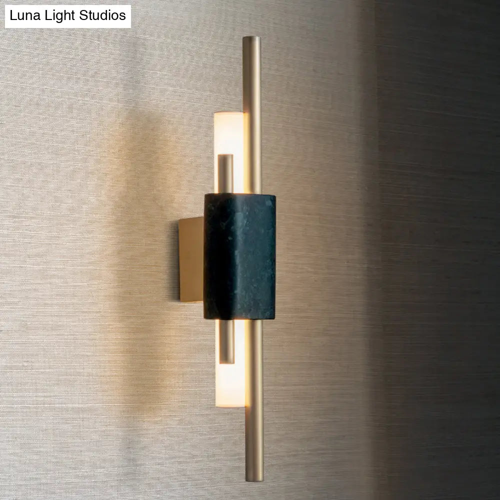 Minimalistic Led Wall Light Fixture - Rectangle Shaped Bedside Sconce Lighting With Marble Accent