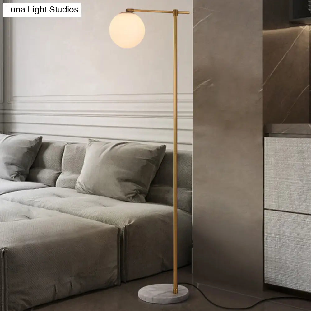 Minimalistic Marble Floor Lamp With Dome Shade - Flat Round Design 1-Light Standing Lighting For