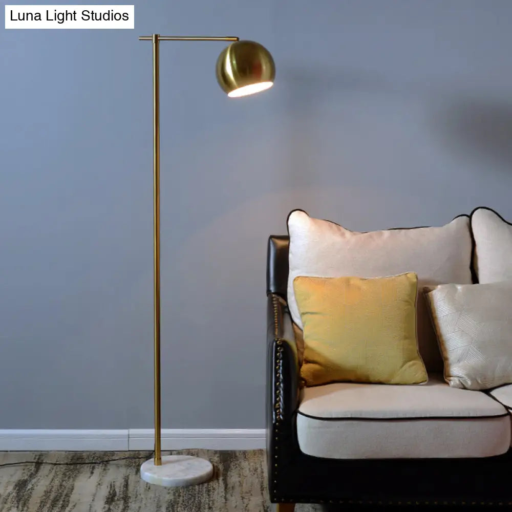 Minimalistic Marble Floor Lamp With Dome Shade - Flat Round Design 1-Light Standing Lighting For