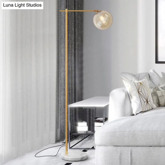 Minimalistic Marble Floor Lamp With Dome Shade - Flat Round Design 1-Light Standing Lighting For