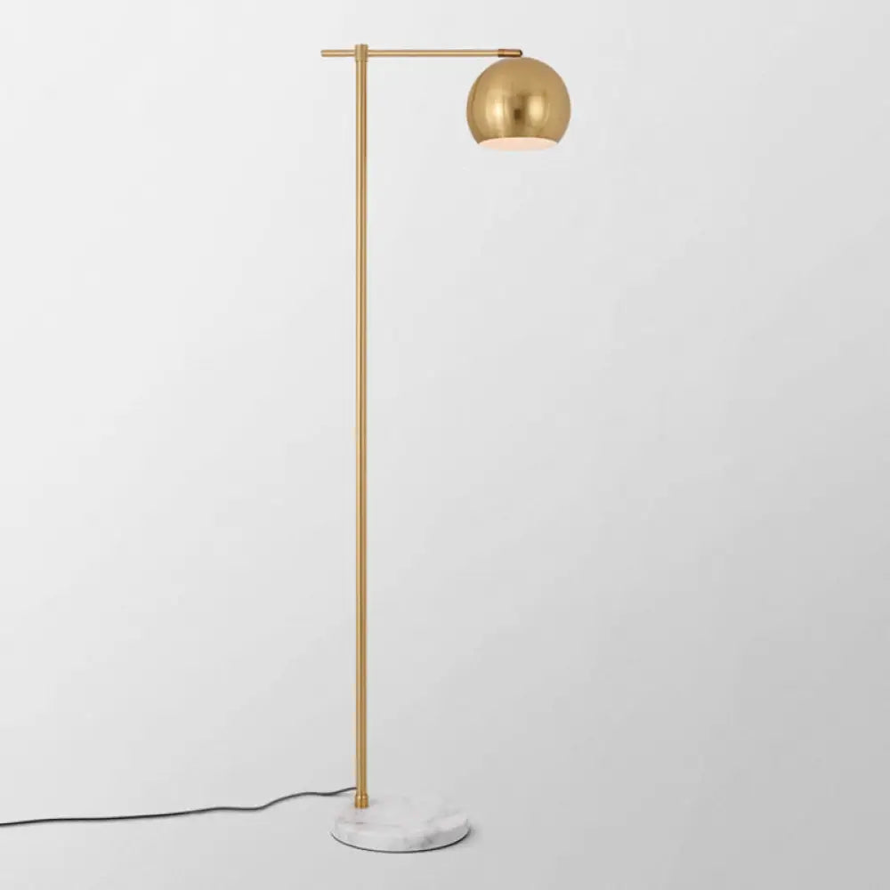 Minimalistic Marble Floor Lamp With Dome Shade - Flat Round Design 1-Light Standing Lighting For