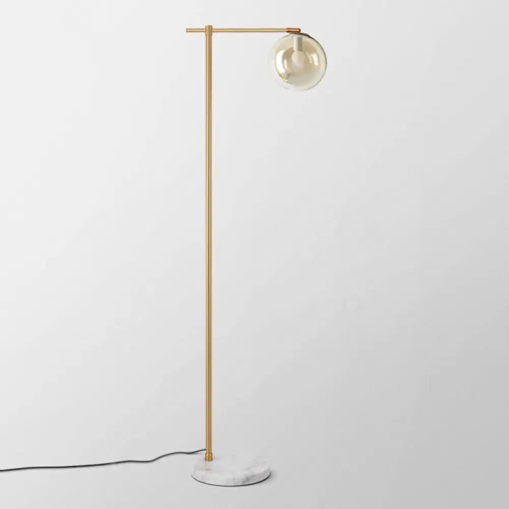 Minimalistic Marble Floor Lamp With Dome Shade - Flat Round Design 1-Light Standing Lighting For