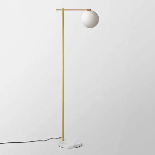 Minimalistic Marble Floor Lamp With Dome Shade - Flat Round Design 1-Light Standing Lighting For