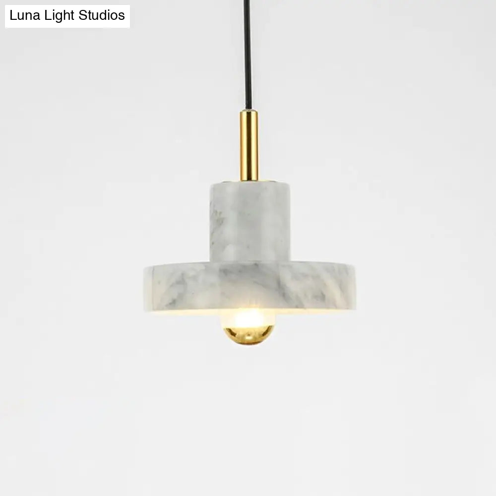 Minimalistic Marble Lid Ceiling Light - Elegant Single-Bulb Hanging Lamp For Dining Room