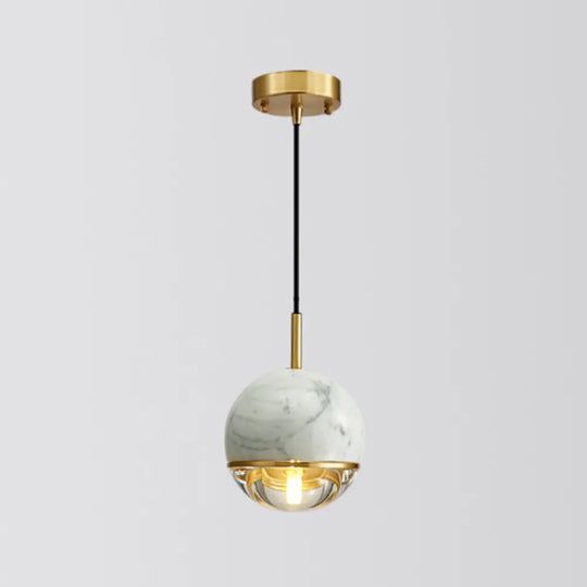 Minimalistic Marble Pendant Ceiling Light For Shaded Dining Room With 1 Head White / Globe