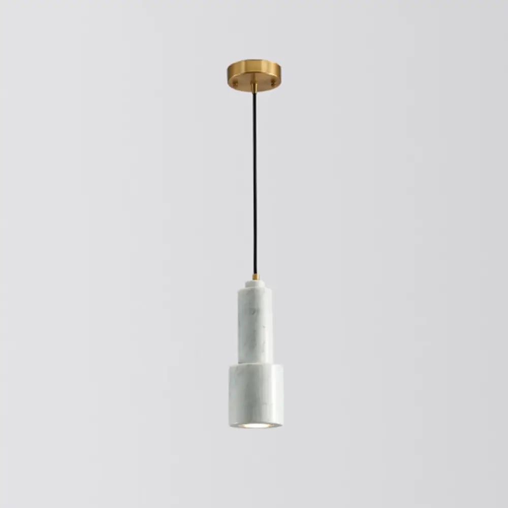 Minimalistic Marble Pendant Ceiling Light For Shaded Dining Room With 1 Head White / Long Column