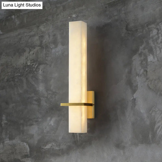 Minimalistic Marble Wall Sconce - White Led Light For Aisle Mounted