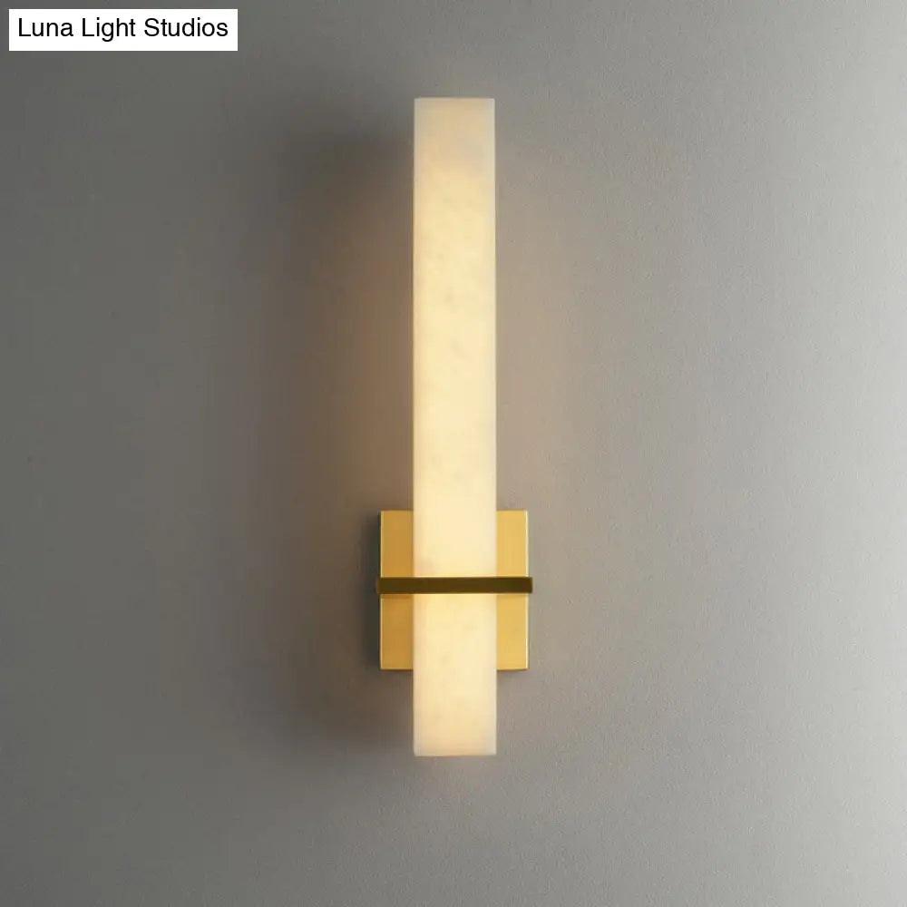 Minimalistic Marble Wall Sconce - White Led Light For Aisle Mounted