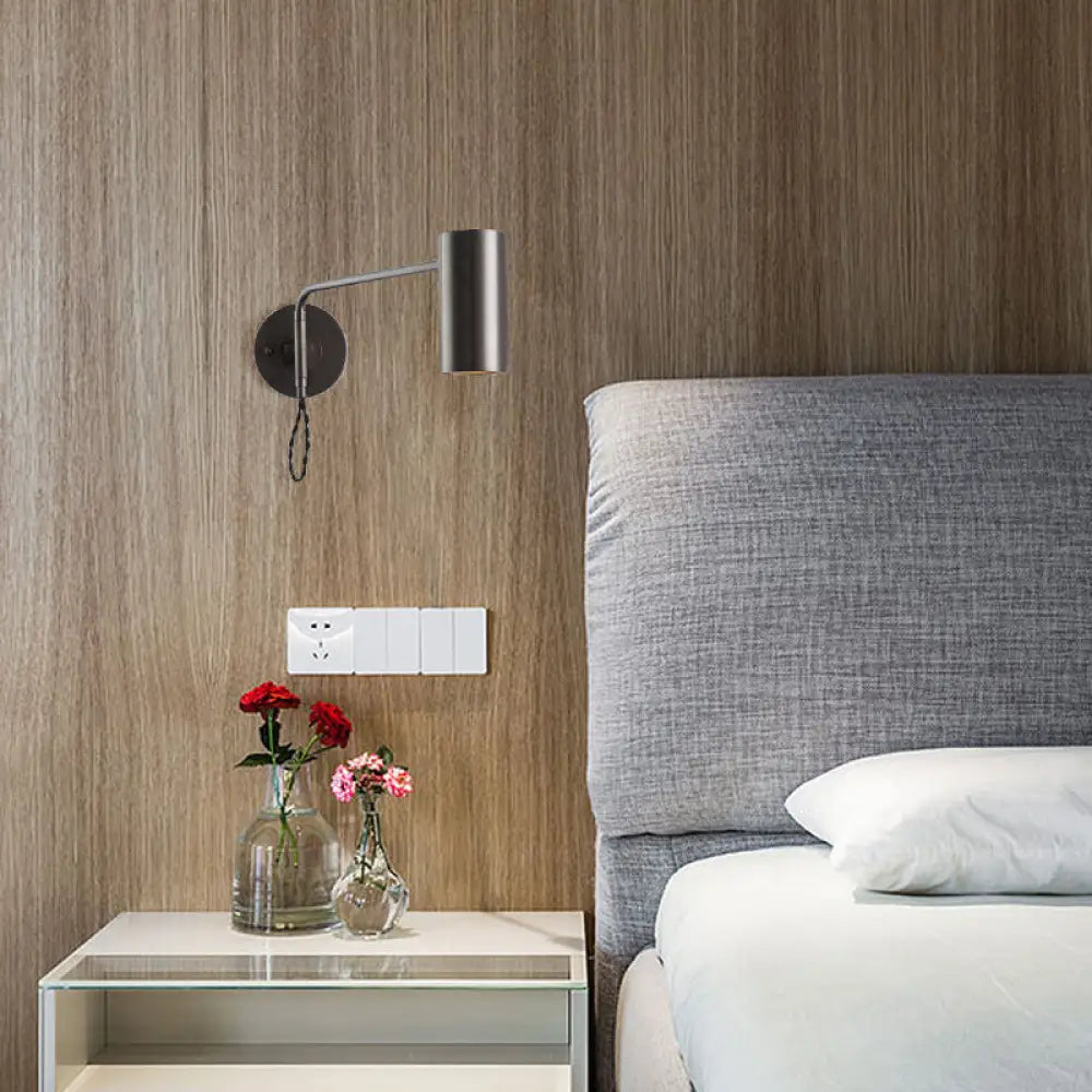 Minimalistic Metal Adjustable Tubular Wall Lamp With 1-Light Bedside Spotlight Black / Long Arm