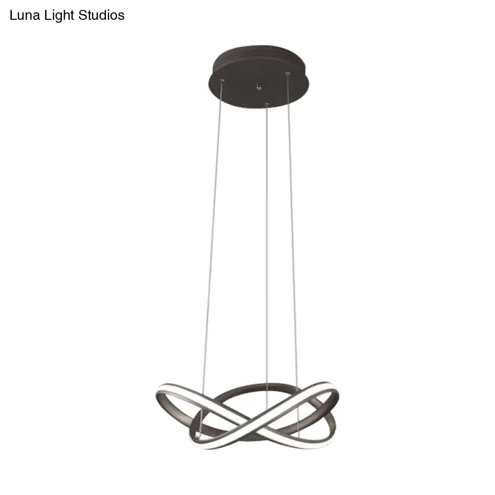 Minimalistic Metal Crossing Ring Led Ceiling Chandelier In Warm/White Light - Coffee/White