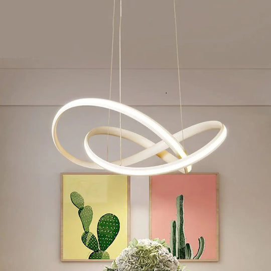 Minimalistic Metal Crossing Ring Led Ceiling Chandelier In Warm/White Light - Coffee/White White /