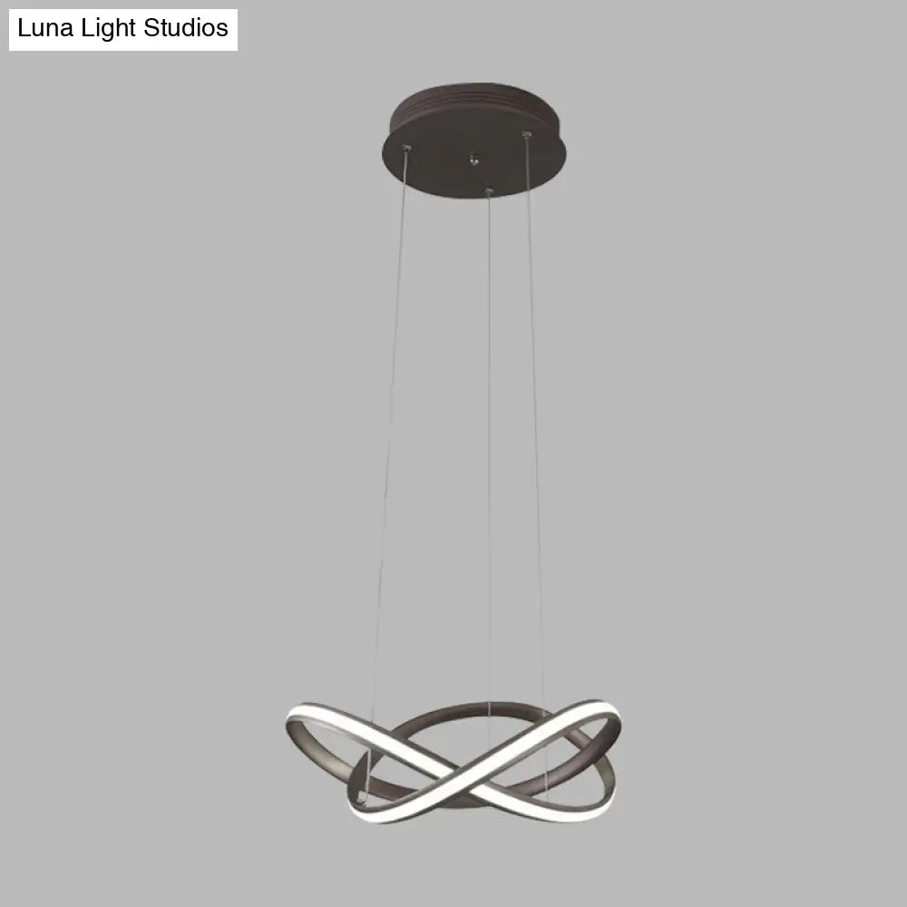 Minimalist Metal Cross Ring Led Ceiling Chandelier In Warm/White Light - Coffee & White