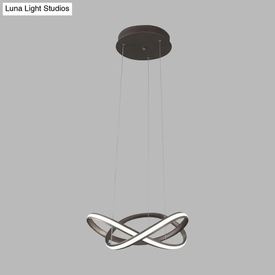 Minimalist Metal Cross Ring Led Ceiling Chandelier In Warm/White Light - Coffee & White