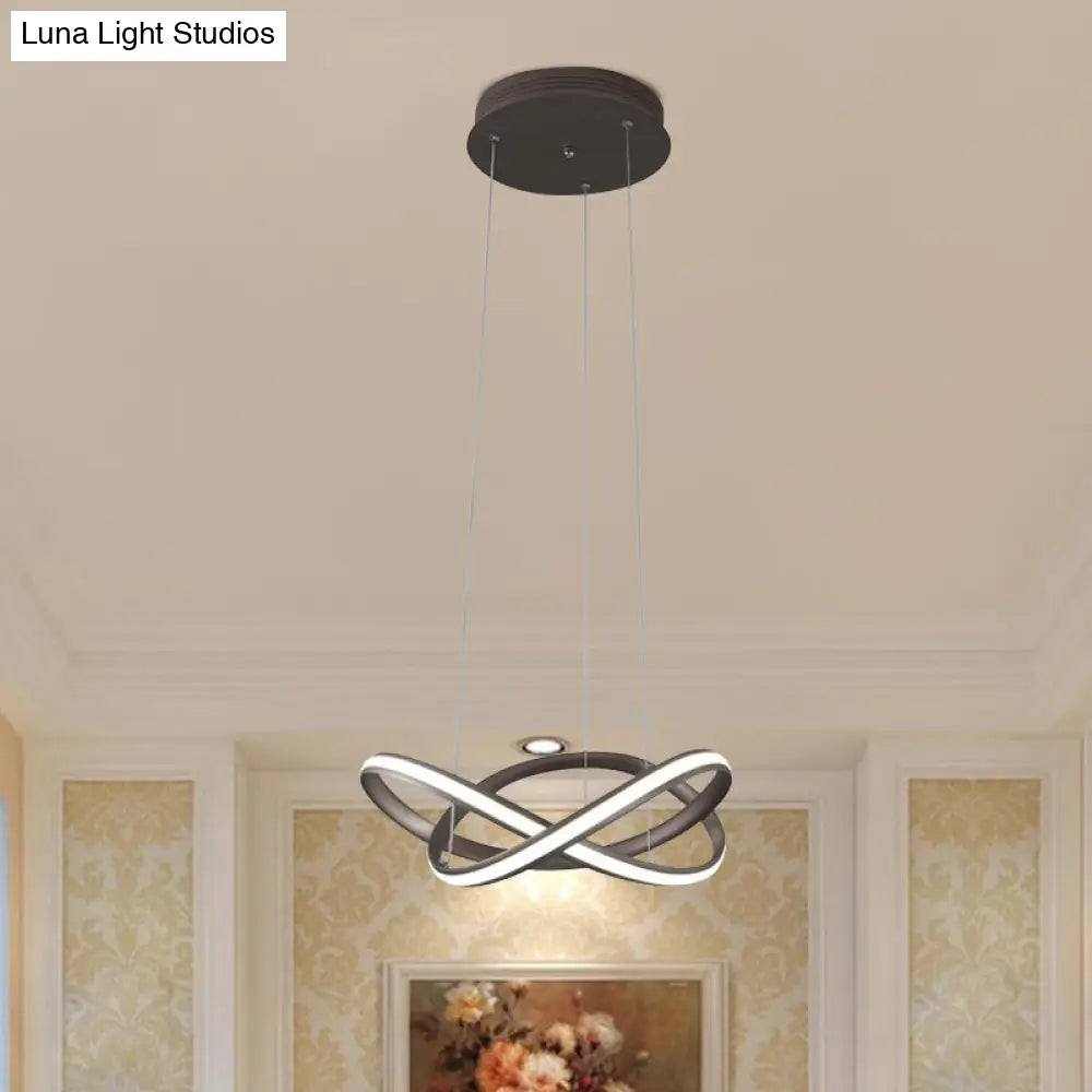 Minimalist Metal Cross Ring Led Ceiling Chandelier In Warm/White Light - Coffee & White / Warm