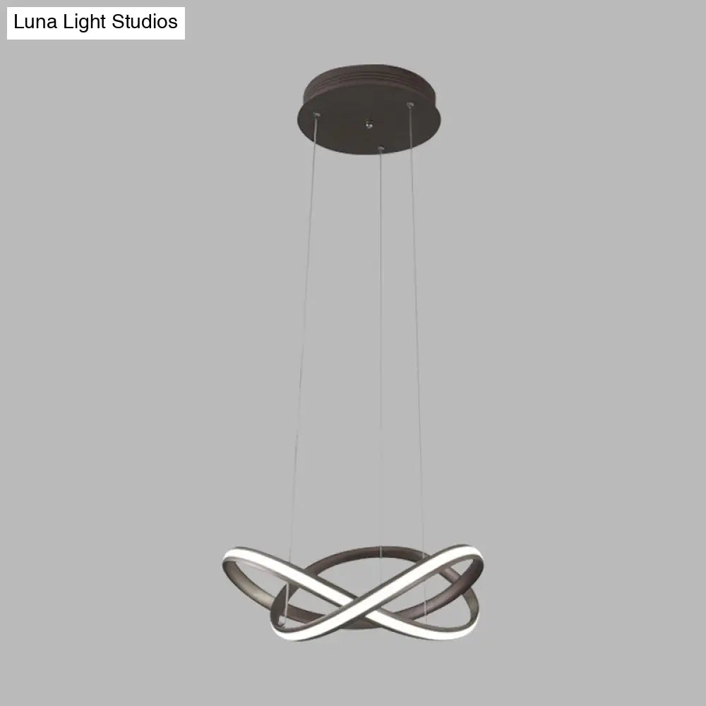 Minimalistic Metal Crossing Ring Led Ceiling Chandelier In Warm/White Light - Coffee/White