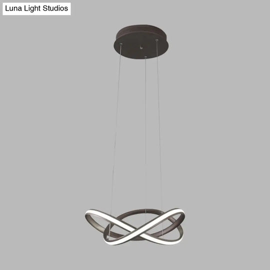 Minimalistic Metal Crossing Ring Led Ceiling Chandelier In Warm/White Light - Coffee/White