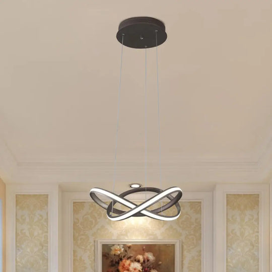 Minimalistic Metal Crossing Ring Led Ceiling Chandelier In Warm/White Light - Coffee/White Coffee /