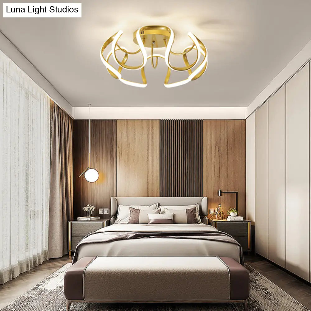 Minimalistic Metal Floral Curves Led Ceiling Light For Bedroom