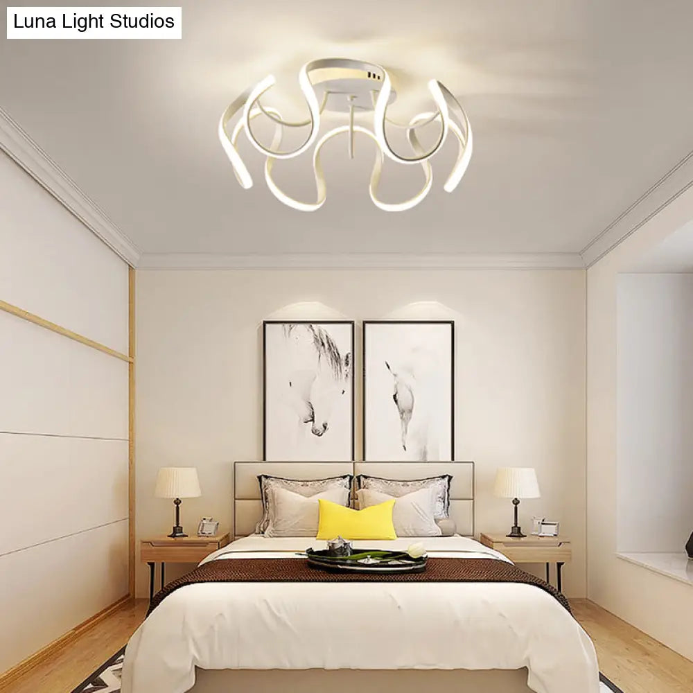 Minimalistic Metal Floral Curves Led Ceiling Light For Bedroom