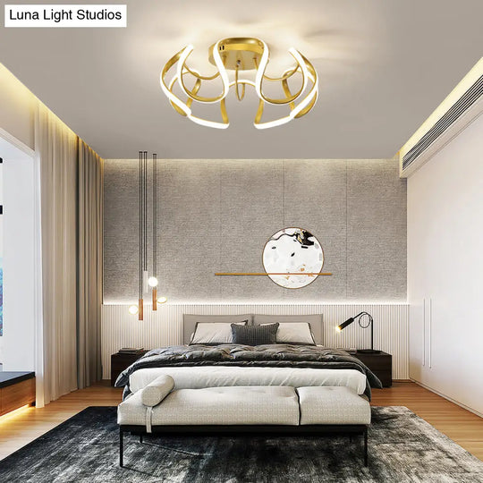 Minimalistic Metal Floral Curves Led Ceiling Light For Bedroom