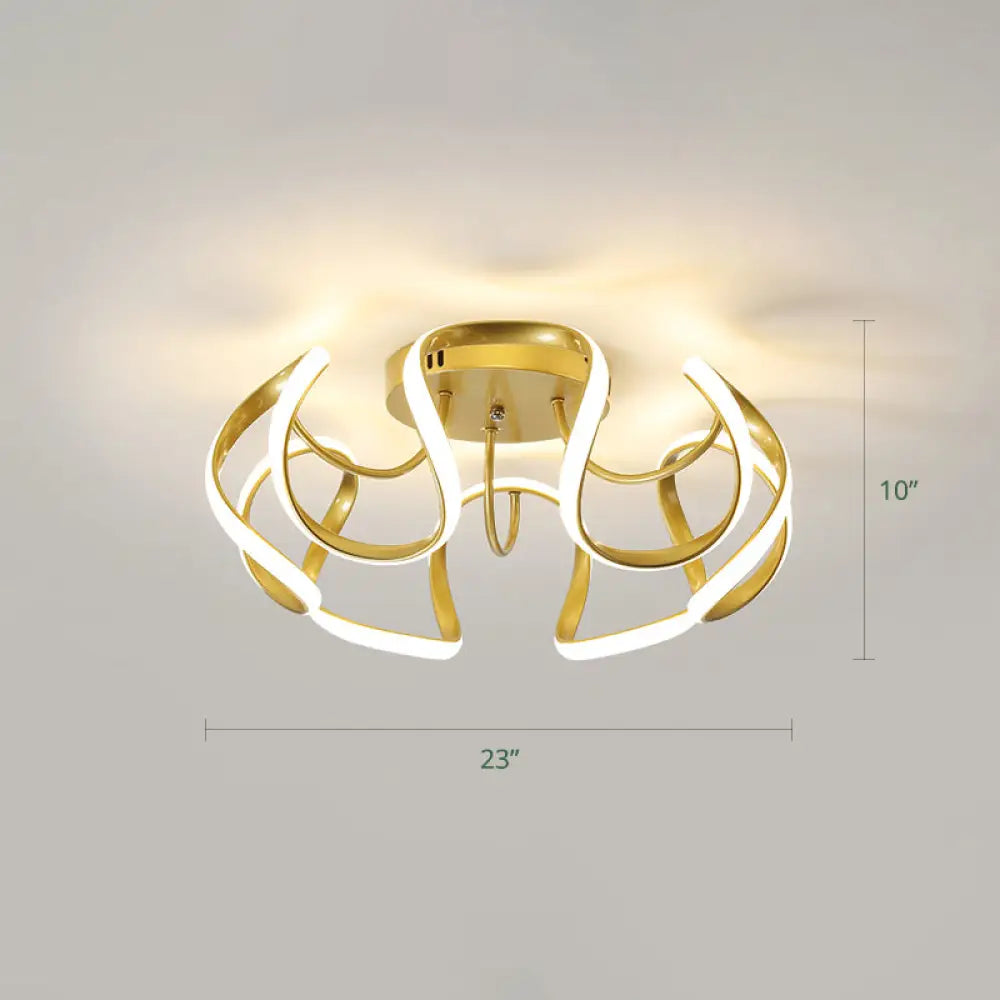 Minimalistic Metal Floral Curves Led Ceiling Light For Bedroom Gold / Warm