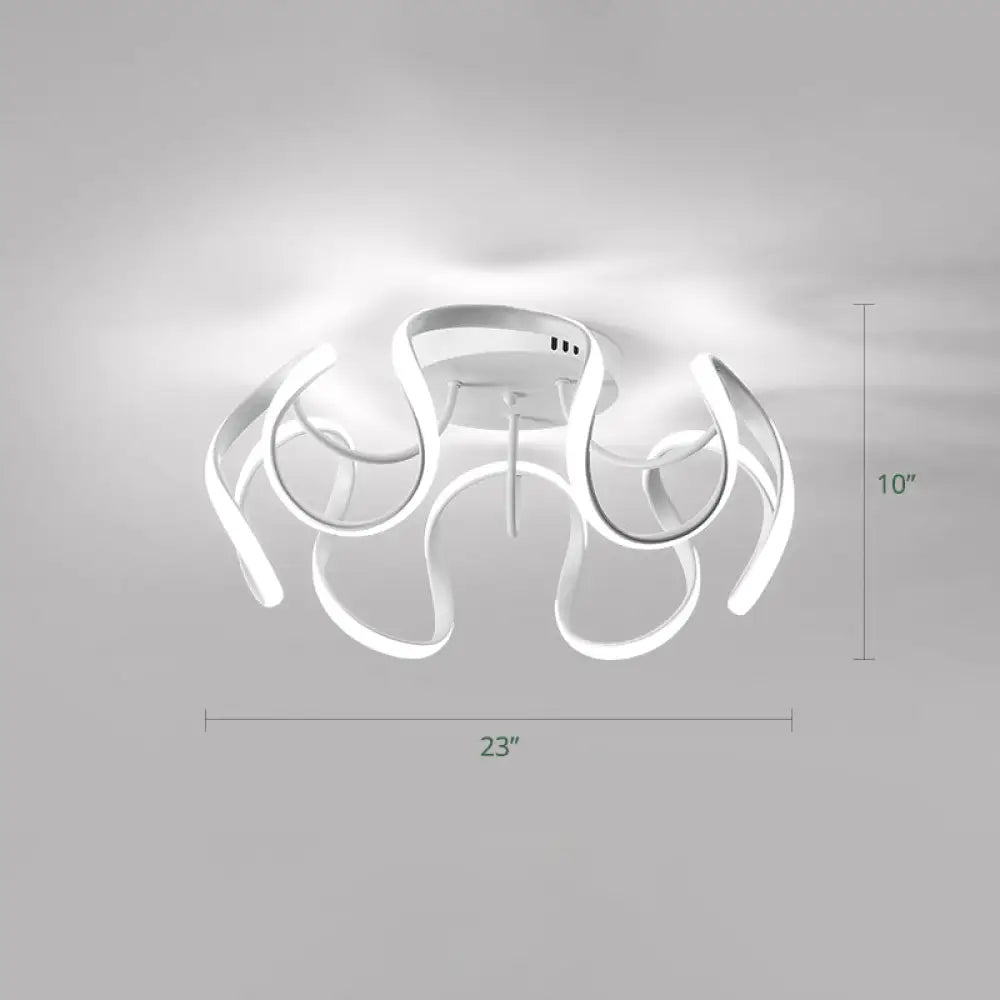 Minimalistic Metal Floral Curves Led Ceiling Light For Bedroom White /