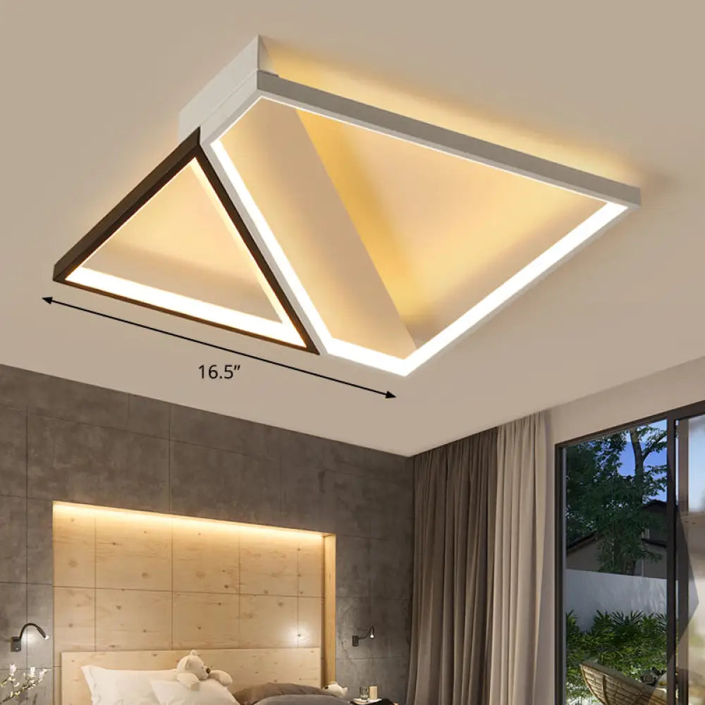 Minimalistic Metal Led Ceiling Light: Square Flush Mount For Bedroom In Black And White / 16.5’