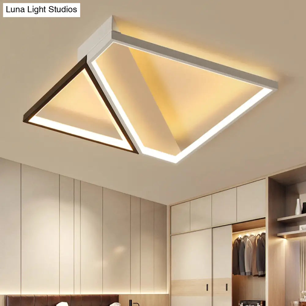 Minimalistic Metal Led Ceiling Light: Square Flush Mount For Bedroom In Black And White