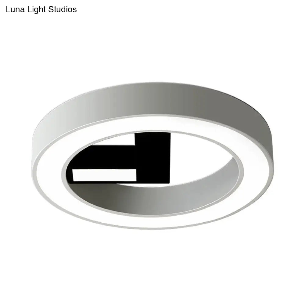 Minimalistic Metal Led Flush Mount Ceiling Light In White & Black - Clock-Shaped For Bedroom