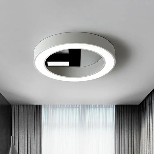 Minimalistic Metal Led Flush Mount Ceiling Light In White & Black - Clock-Shaped For Bedroom