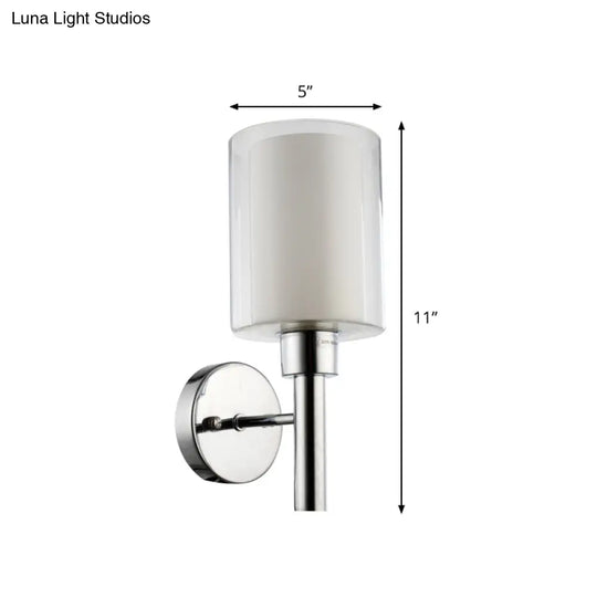 Minimalistic Metal Pencil Arm Sconce - 1 Head Wall Mount Light Fixture In Chrome For Stairway