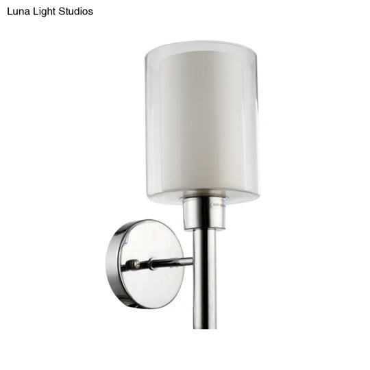 Minimalistic Metal Pencil Arm Sconce - 1 Head Wall Mount Light Fixture In Chrome For Stairway