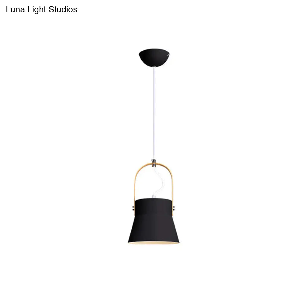 Minimalistic Metal Pendant Lamp With Handle - Barrel Dining Room Hanging Light Black / C