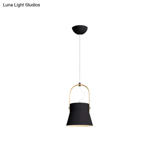 Minimalistic Metal Pendant Lamp With Handle - Barrel Dining Room Hanging Light Black / C
