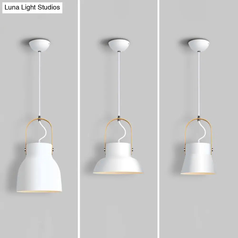 Minimalistic Metal Pendant Lamp With Handle - Barrel Dining Room Hanging Light White / A