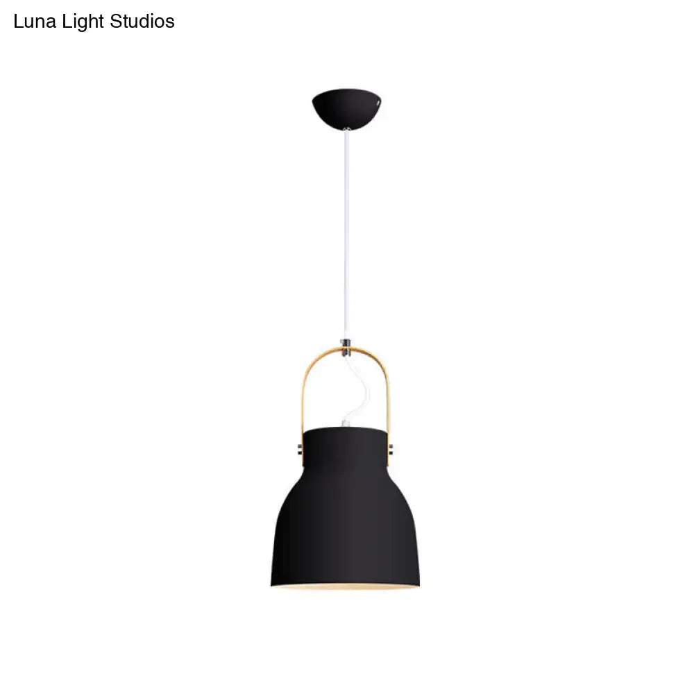 Minimalistic Metal Pendant Lamp With Handle - Barrel Dining Room Hanging Light Black / A