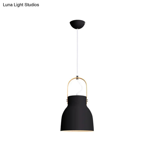 Minimalistic Metal Pendant Lamp With Handle - Barrel Dining Room Hanging Light Black / A