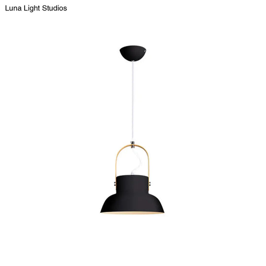 Minimalistic Metal Pendant Lamp With Handle - Barrel Dining Room Hanging Light Black / B