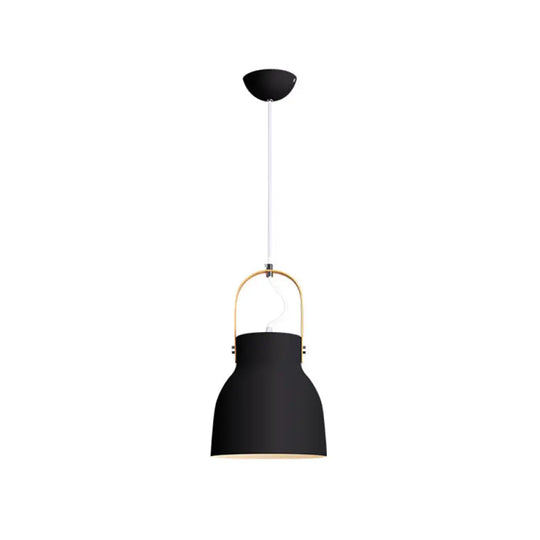 Minimalistic Metal Pendant Dining Room Lamp With Handle Black / A